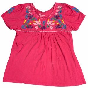 646 Main Embroidered Peasant Top Pink Floral Boho Size Small